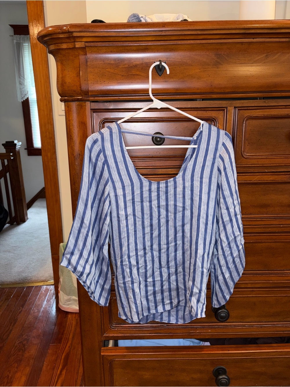 Dolan Left Coast Collection Blue & White Stripe Tie Back Blouse Size M NWT